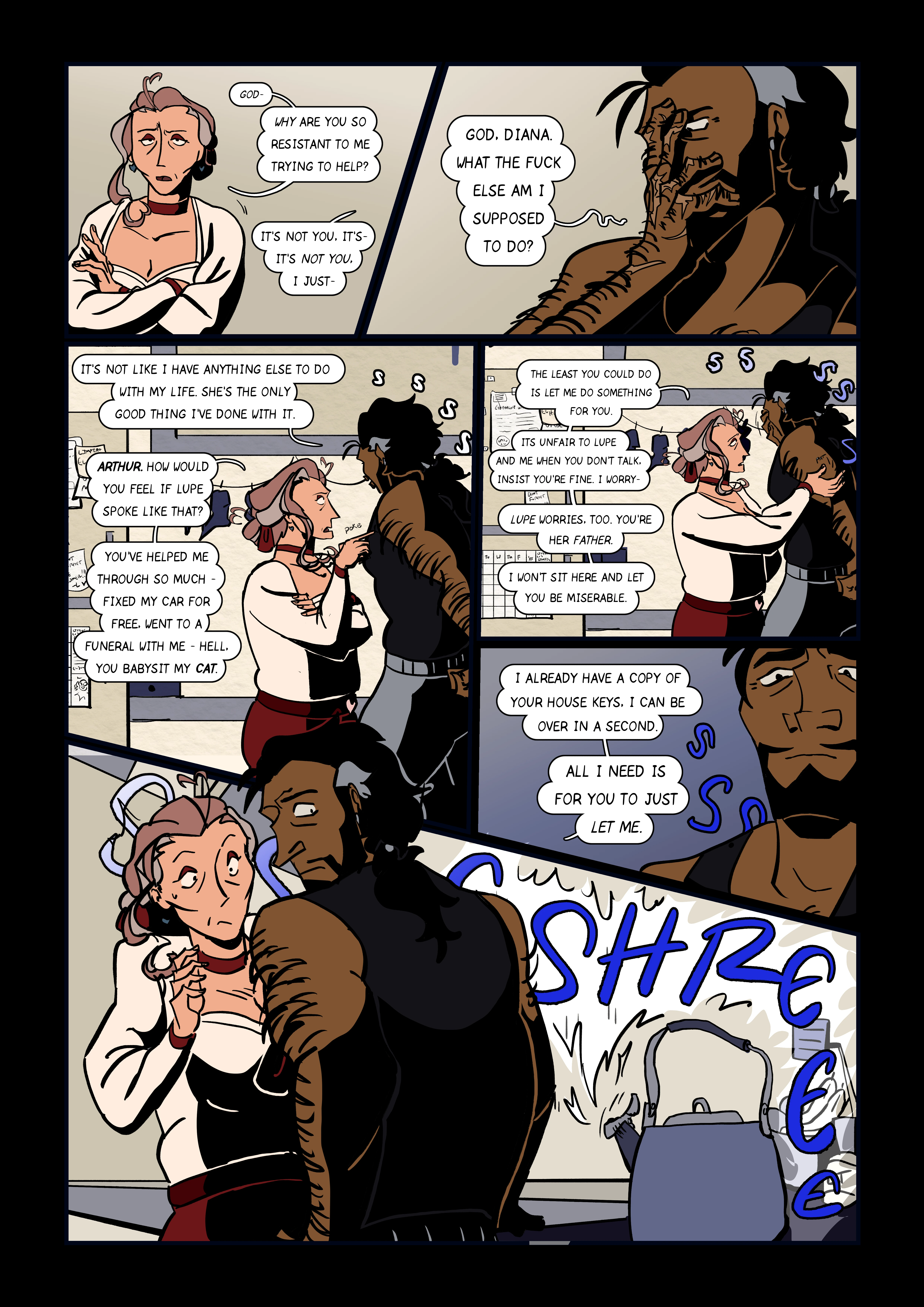 Page 3 of El Lobo Solitario - A short comic depicting a man and a woman talking about their lives.